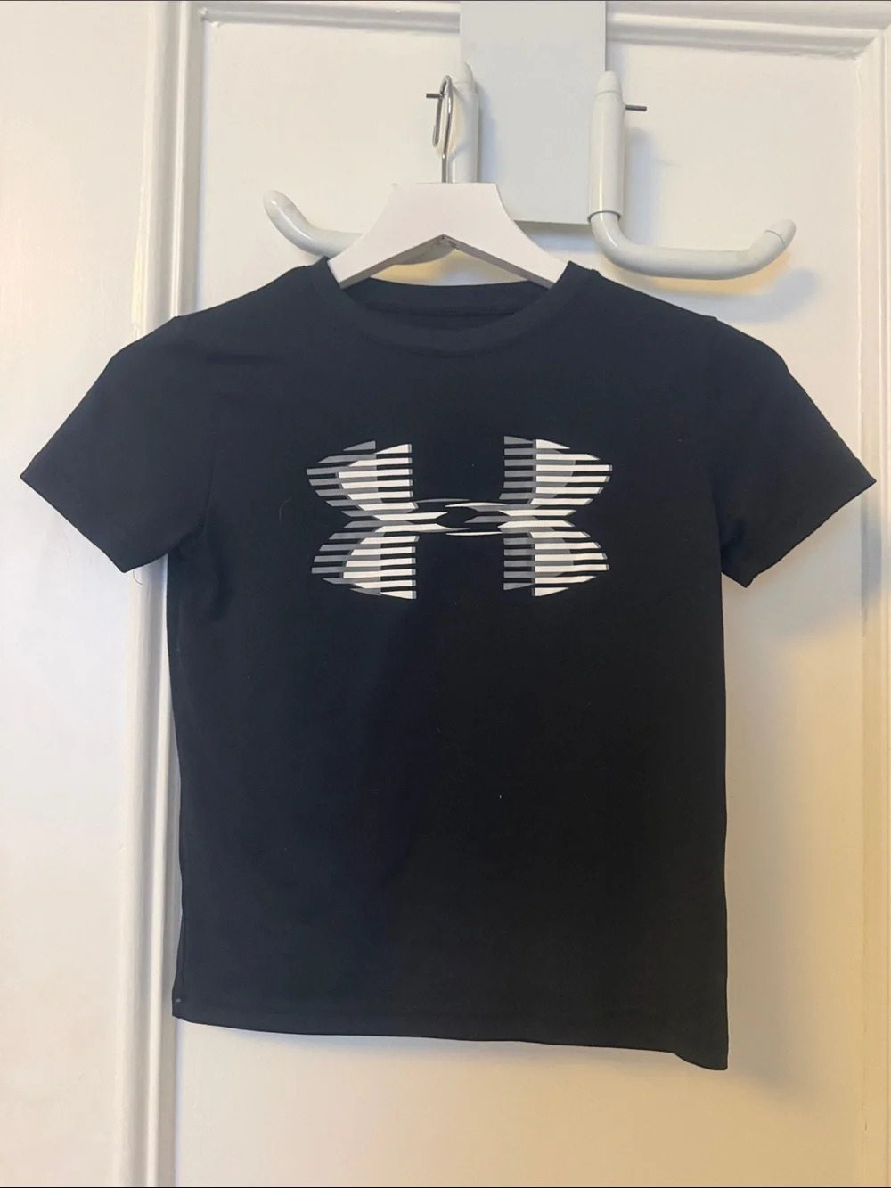 Under Armour Boys' Black Tee with White Striped Logo